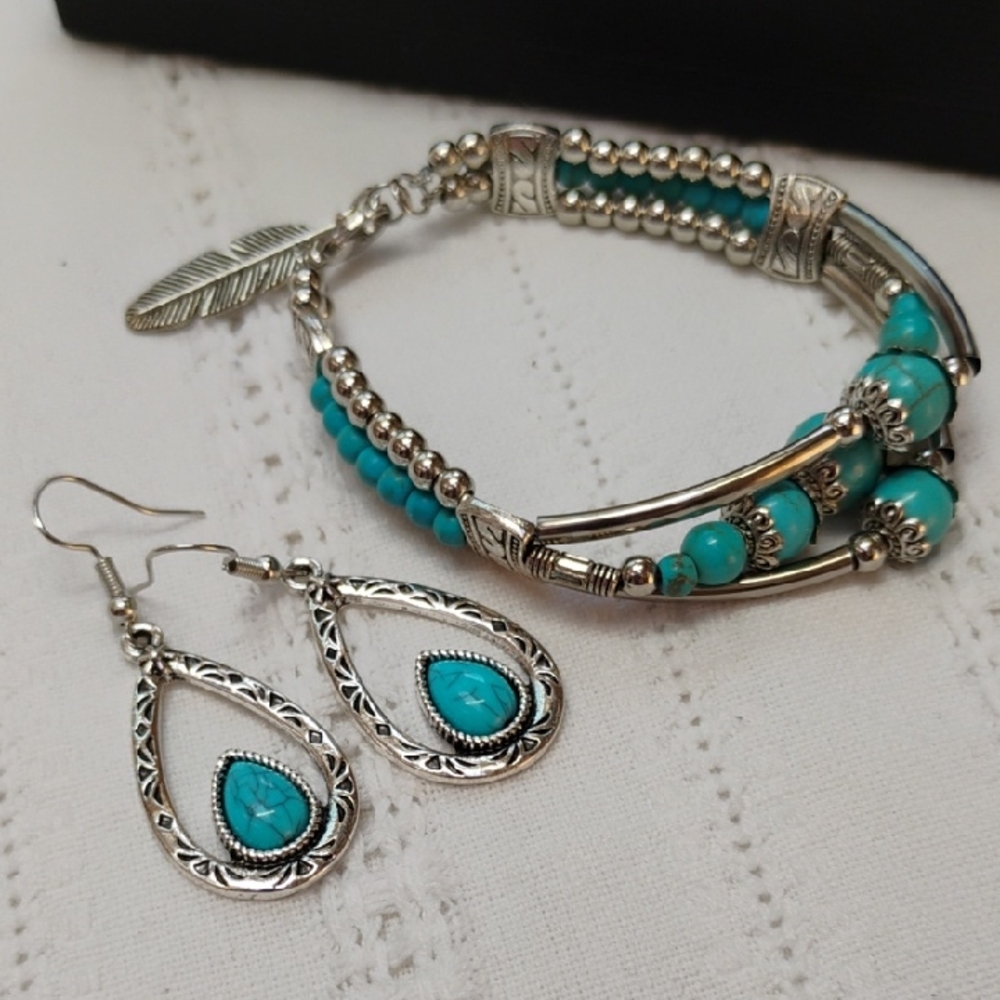 Turquoise and Silver Costume  Jewelry Set